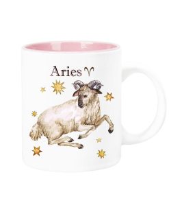 Celestial Horoscope Ceramic Coffee Mug 12 oz with pink trim (ARIES)