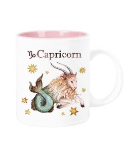 Celestial Horoscope Ceramic Coffee Mug 12 oz with pink trim (CAPRICORN)