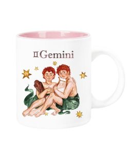 Celestial Horoscope Ceramic Coffee Mug 12 oz with pink trim (GEMINI)