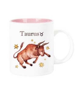 Celestial Horoscope Ceramic Coffee Mug 12 oz with pink trim (TAURUS)