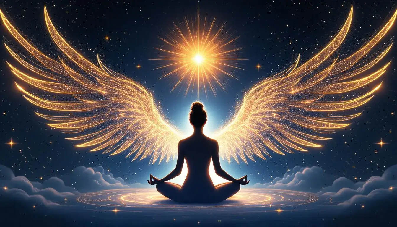 spiritual meaning of angel number 222 with meditation and golden light
