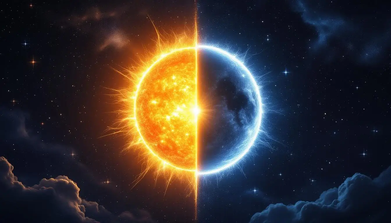 golden sun and silver moon in cosmic duality