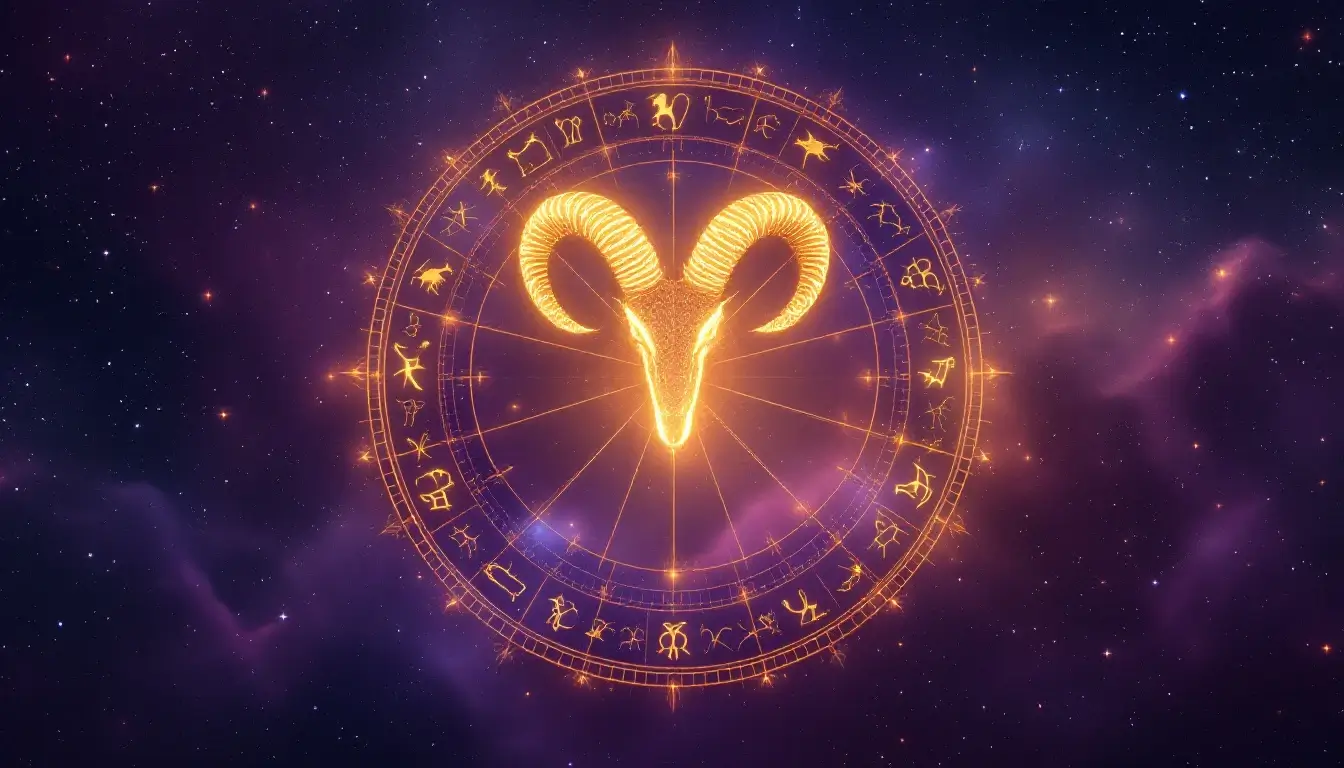 Golden Aries symbol at the center of the zodiac wheel showing every sign compatibility ranking