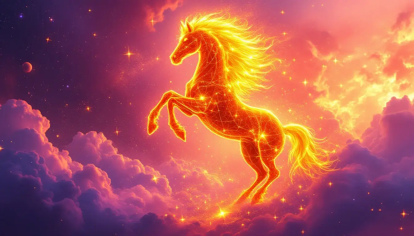 Majestic fire horse galloping through cosmic sky
