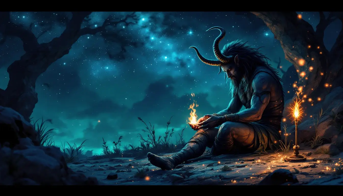 Mythic wounded centaur healer under a starry sky, illustrating Chiron in astrology