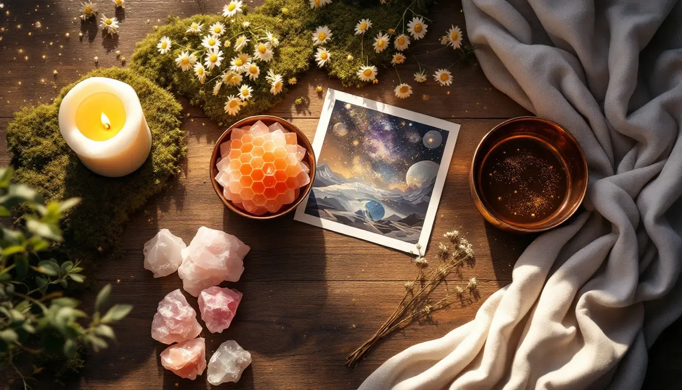 Grounding ritual altar with rose quartz for chiron in taurus daily practice