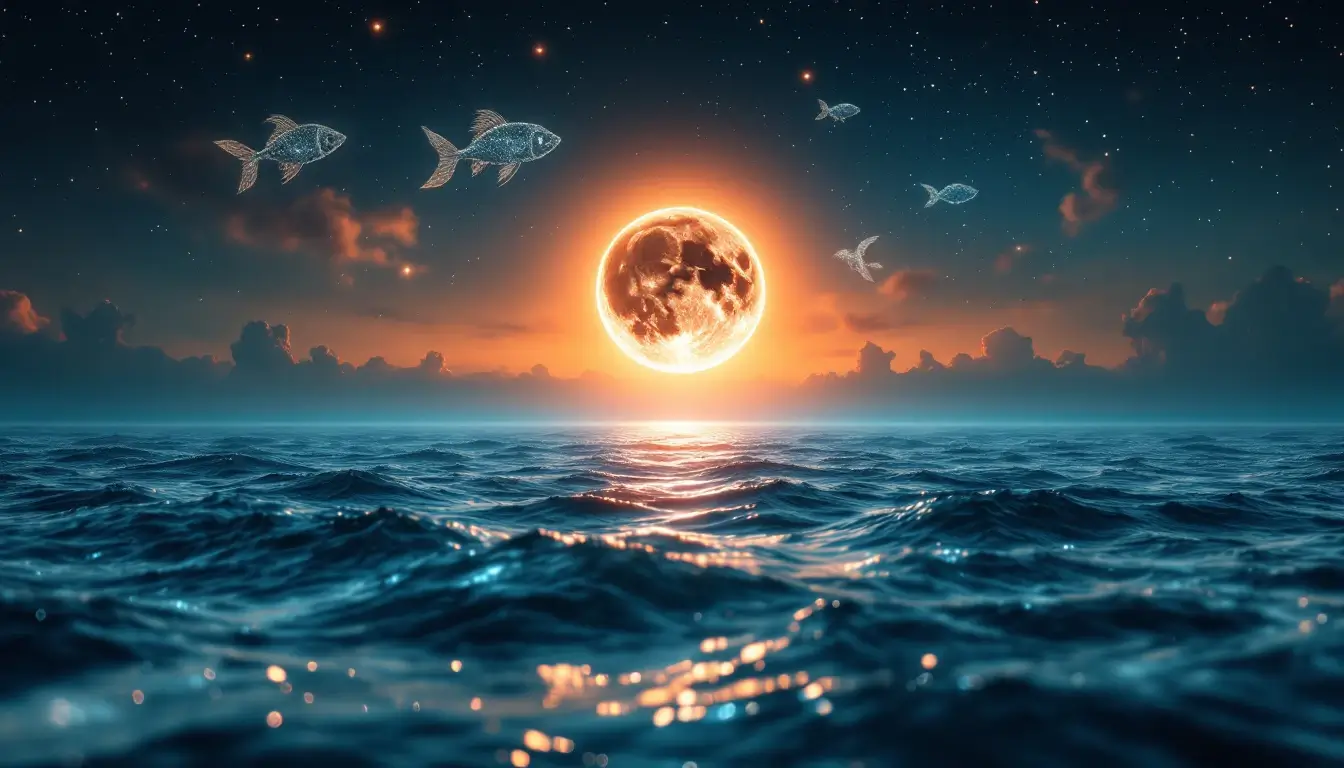 lunar eclipse 2026 time August partial eclipse over ocean with Pisces constellation