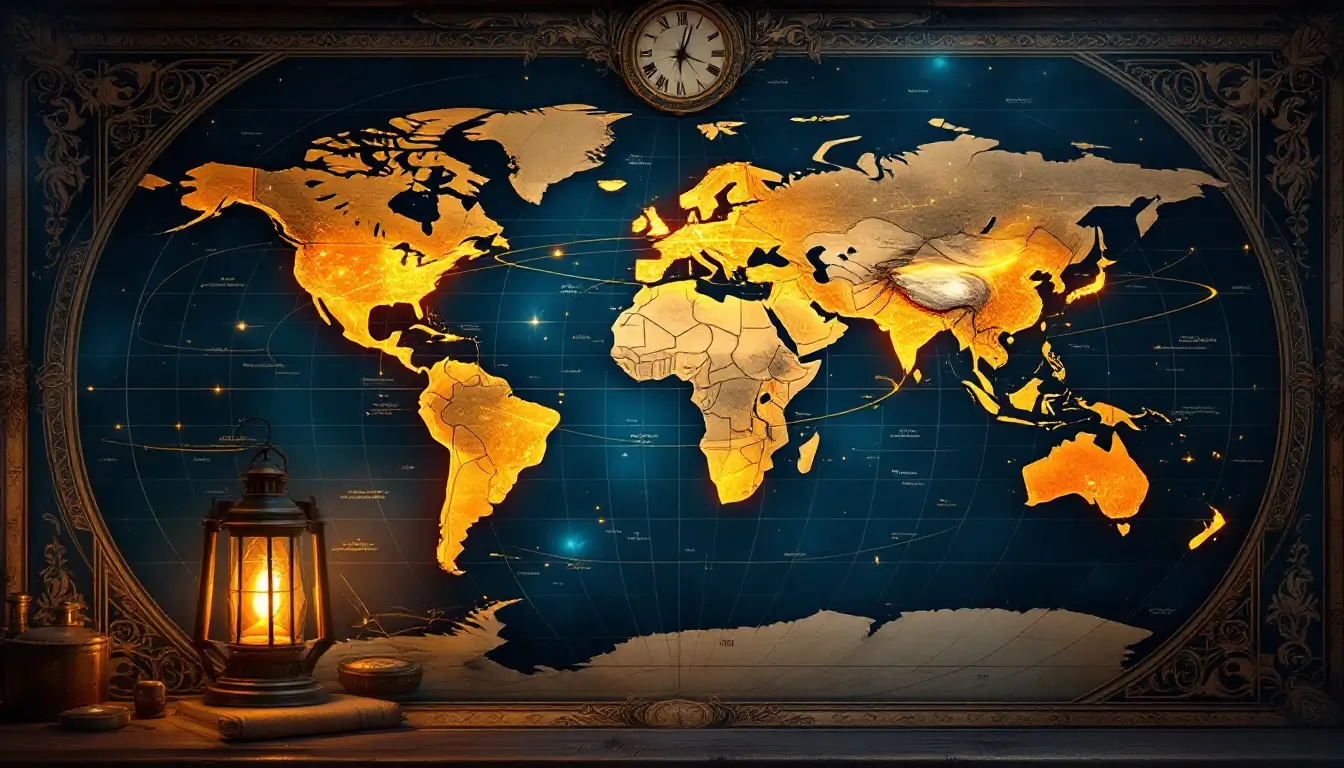 antique celestial world map showing lunar eclipse 2026 time visibility across time zones