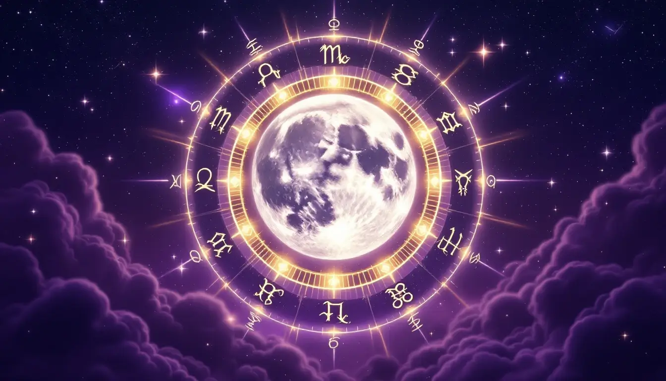 Full moon in zodiac wheel showing spiritual meaning per sign