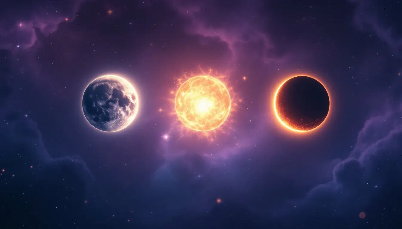 Two eclipses on the Leo–Aquarius axis linked by cosmic ribbon