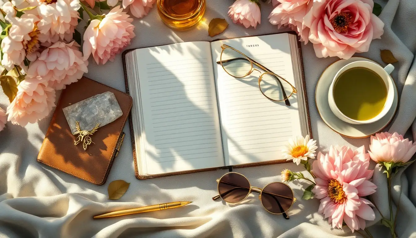 Elegant workspace flatlay symbolizing Venus in Taurus career and money style