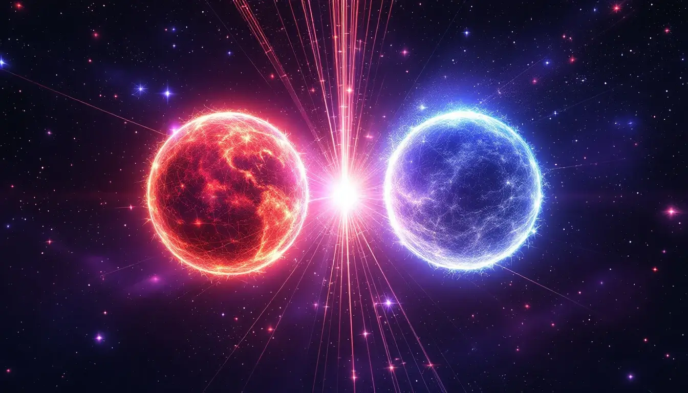 Mars and Mercury planetary symbols connected by cosmic light