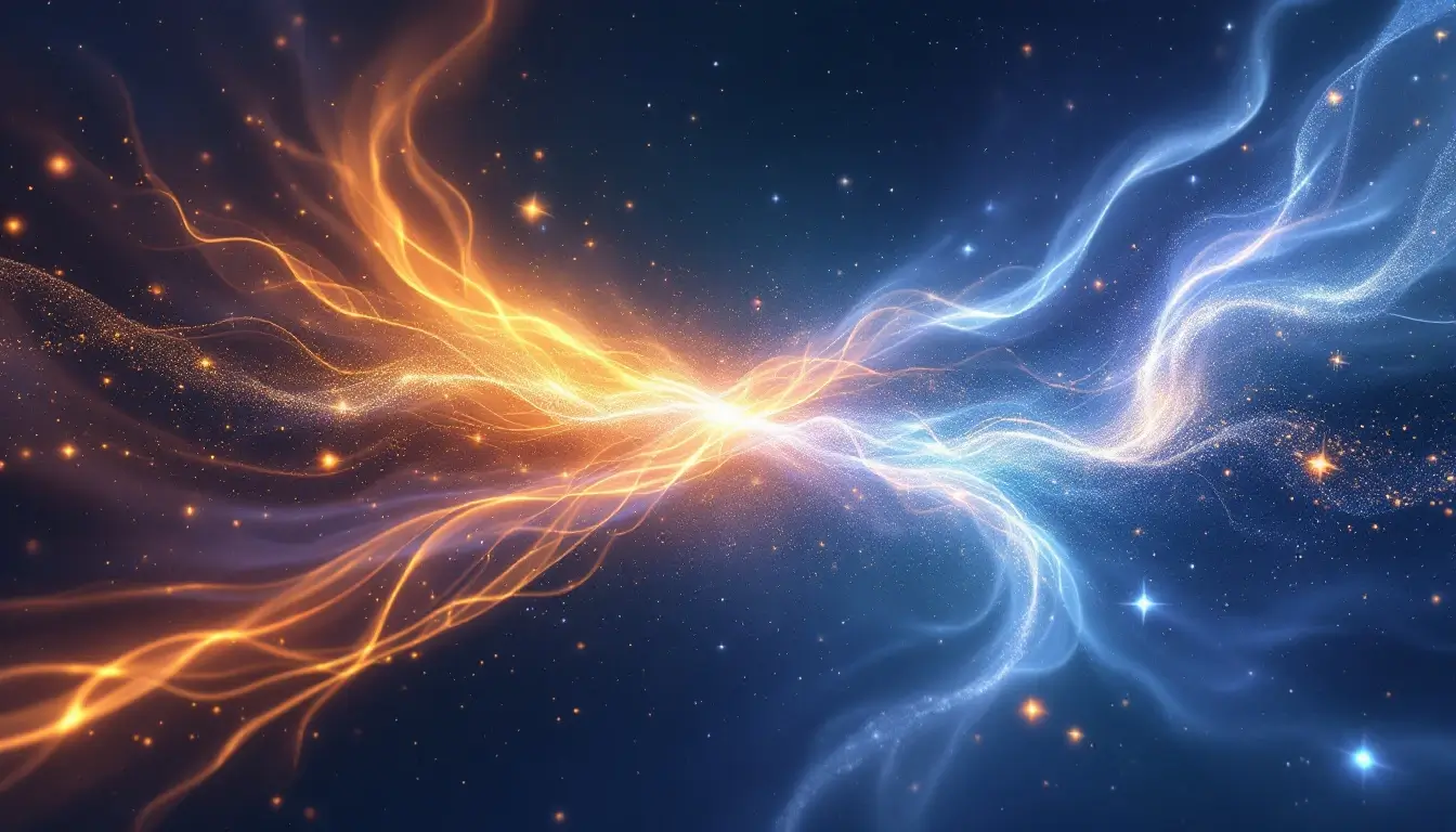 Flame and air currents clashing then resolving into balance