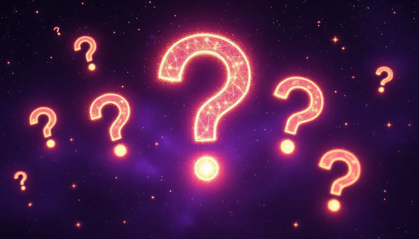 Illustration of glowing question marks among constellations