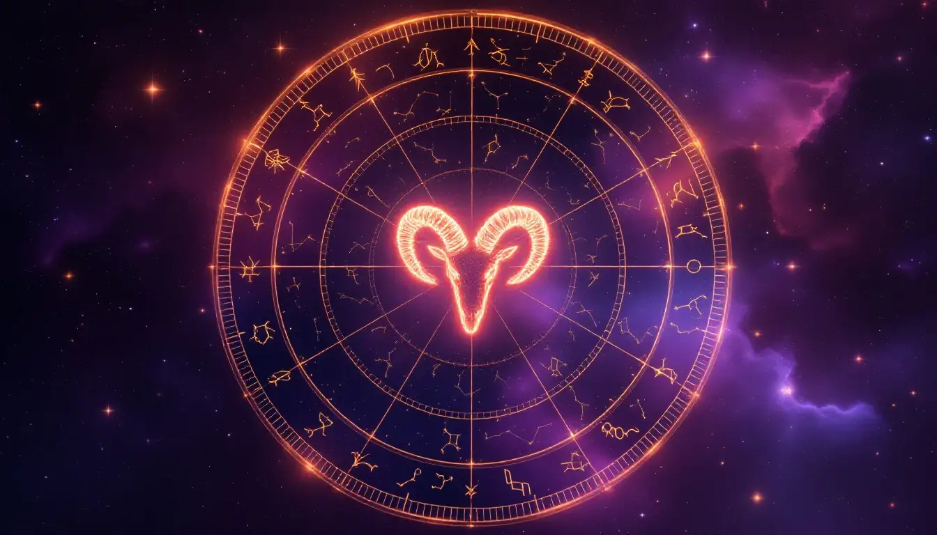 zodiac wheel glowing with Aries emphasis