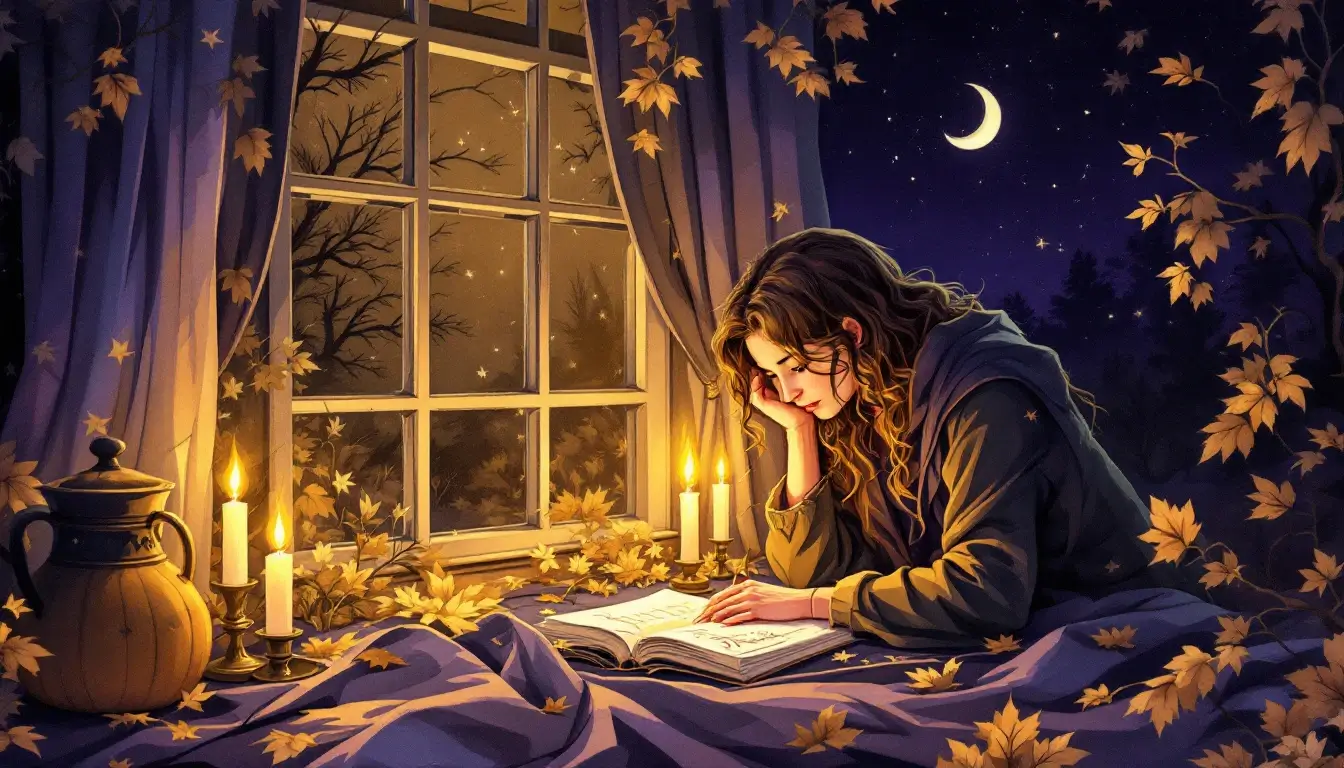 Person journaling by candlelight to set autumn equinox intentions