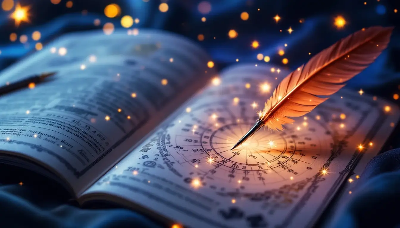 reading a birthday astrology forecast in a journal