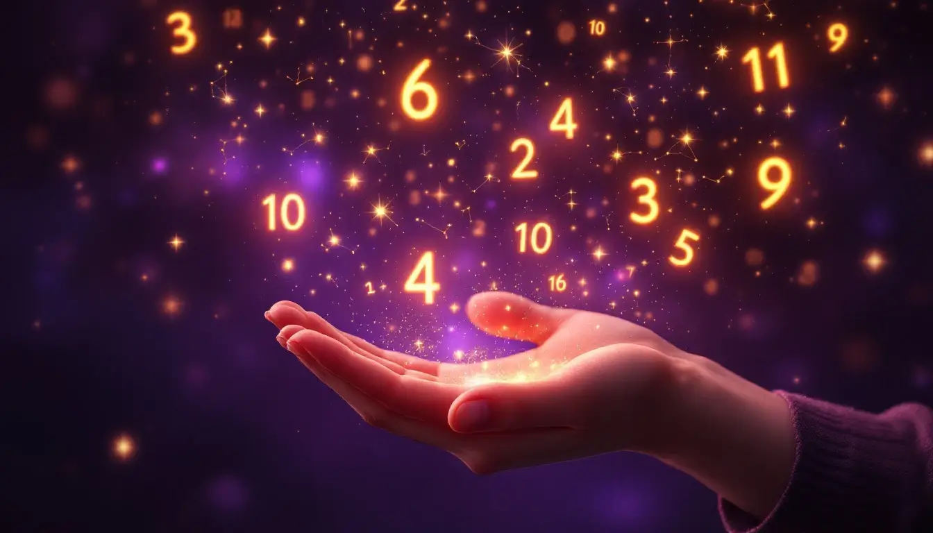 numerology numbers glowing above a hand
