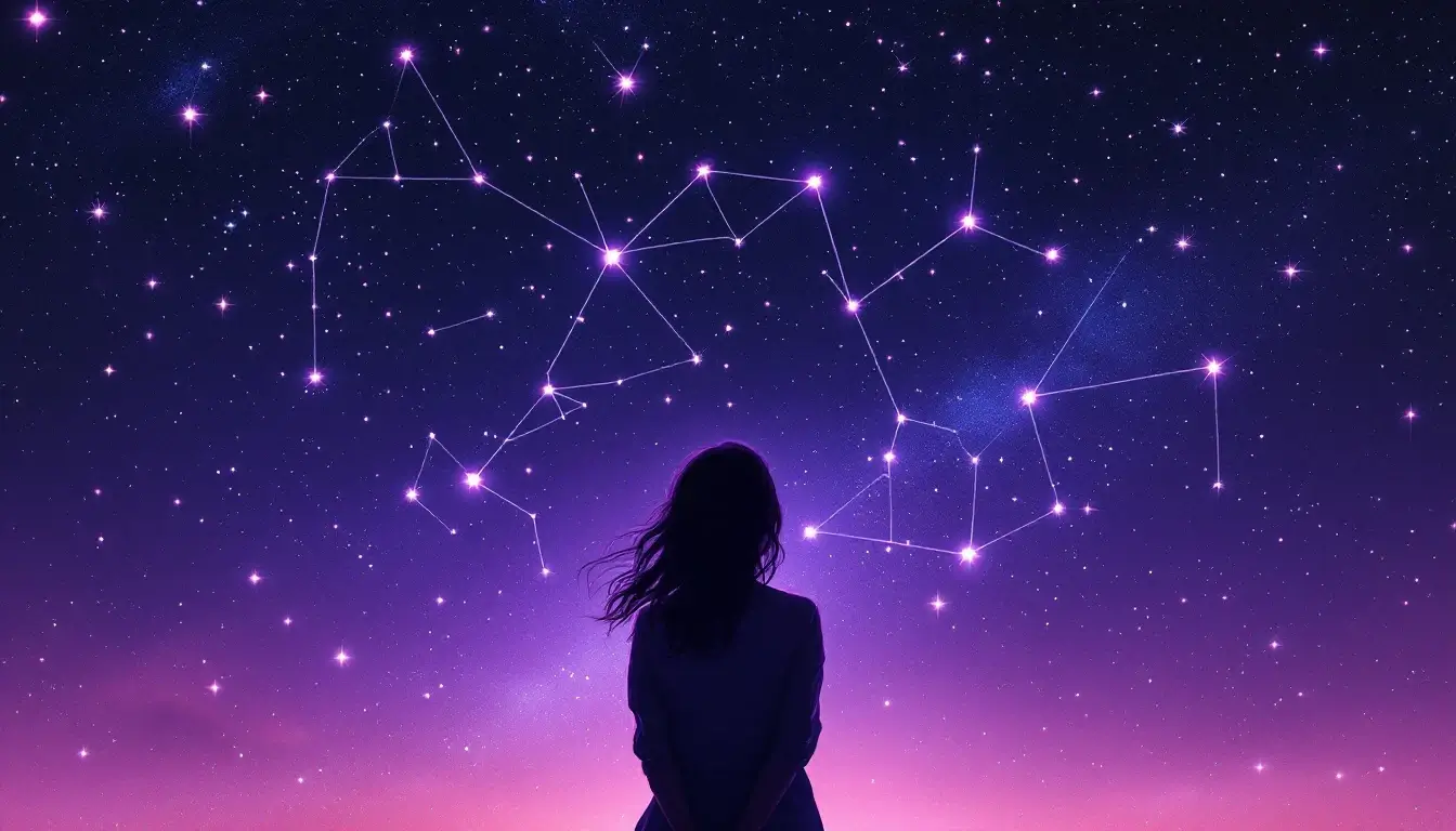woman looking up at shifting constellation map