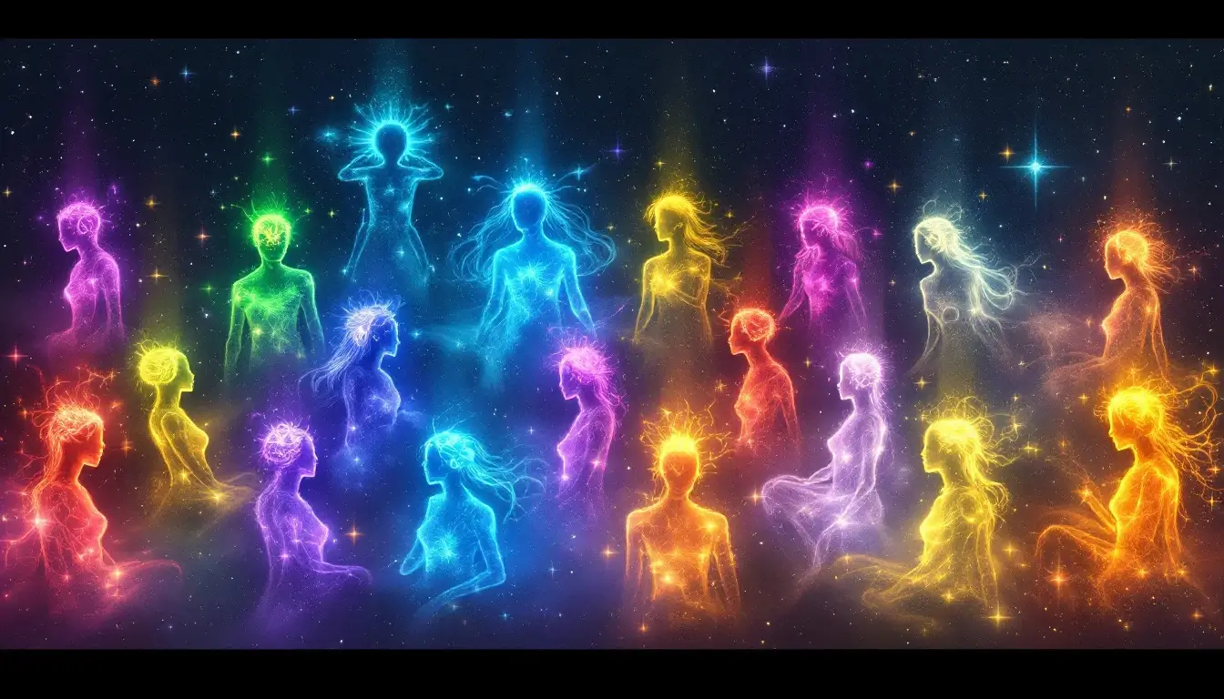 twelve glowing figures representing zodiac personalities