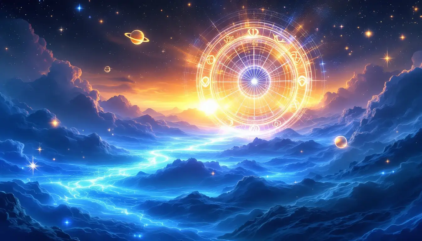 aquarius rising sign birth chart with Saturn and Uranus glowing on the eastern horizon