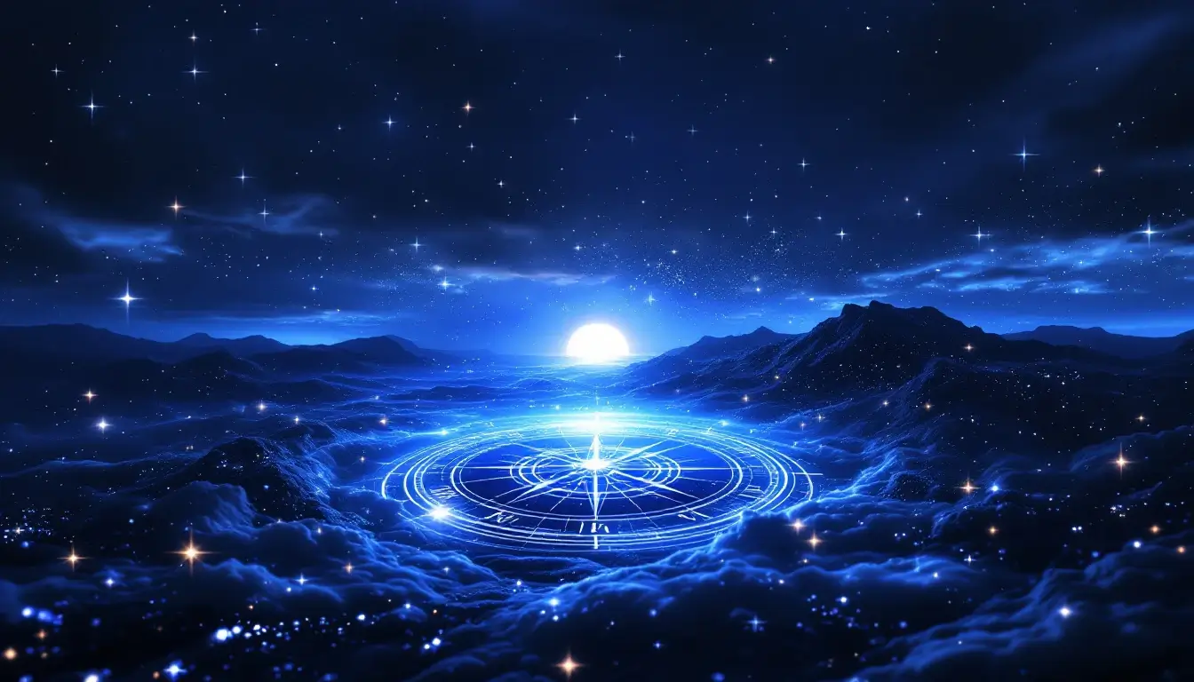clock dissolving into stars above a sunrise horizon representing finding your rising sign