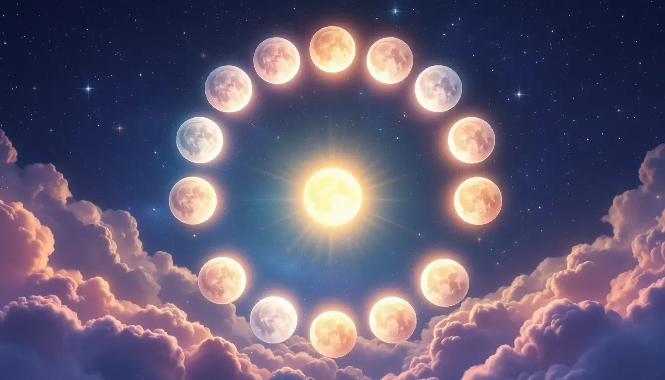 A ring of glowing full moons representing every full moon of 2027