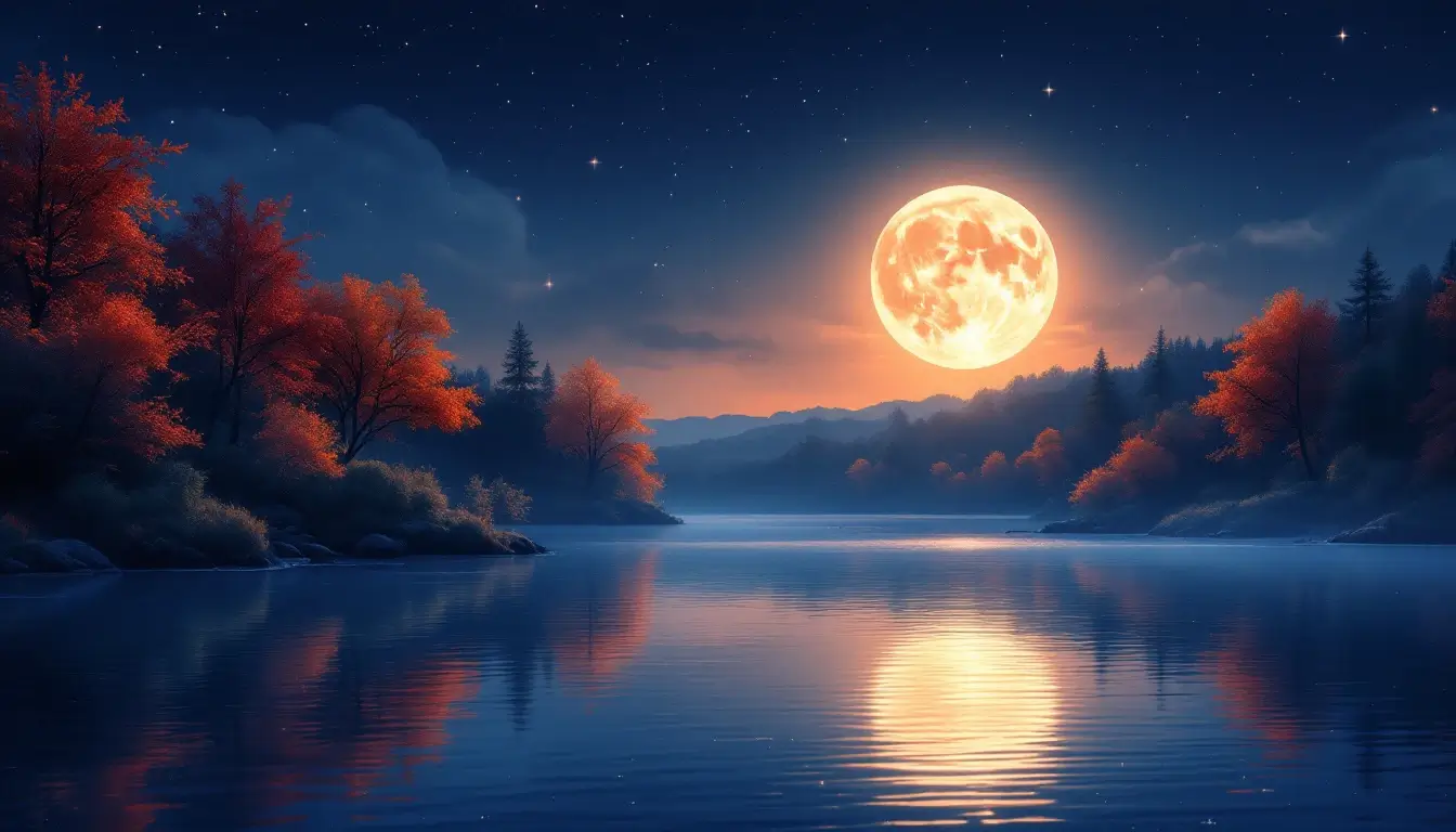 Hunter's Moon reflecting on an autumn lake