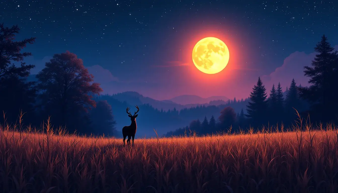 Hunter's Moon rising over a harvested field in October