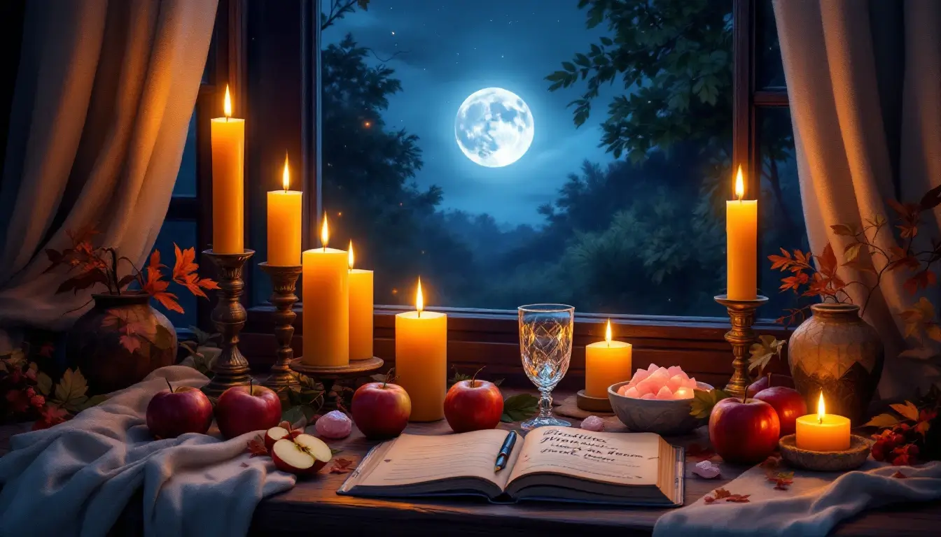 Hunter's Moon Taurus grounding and gratitude ritual altar