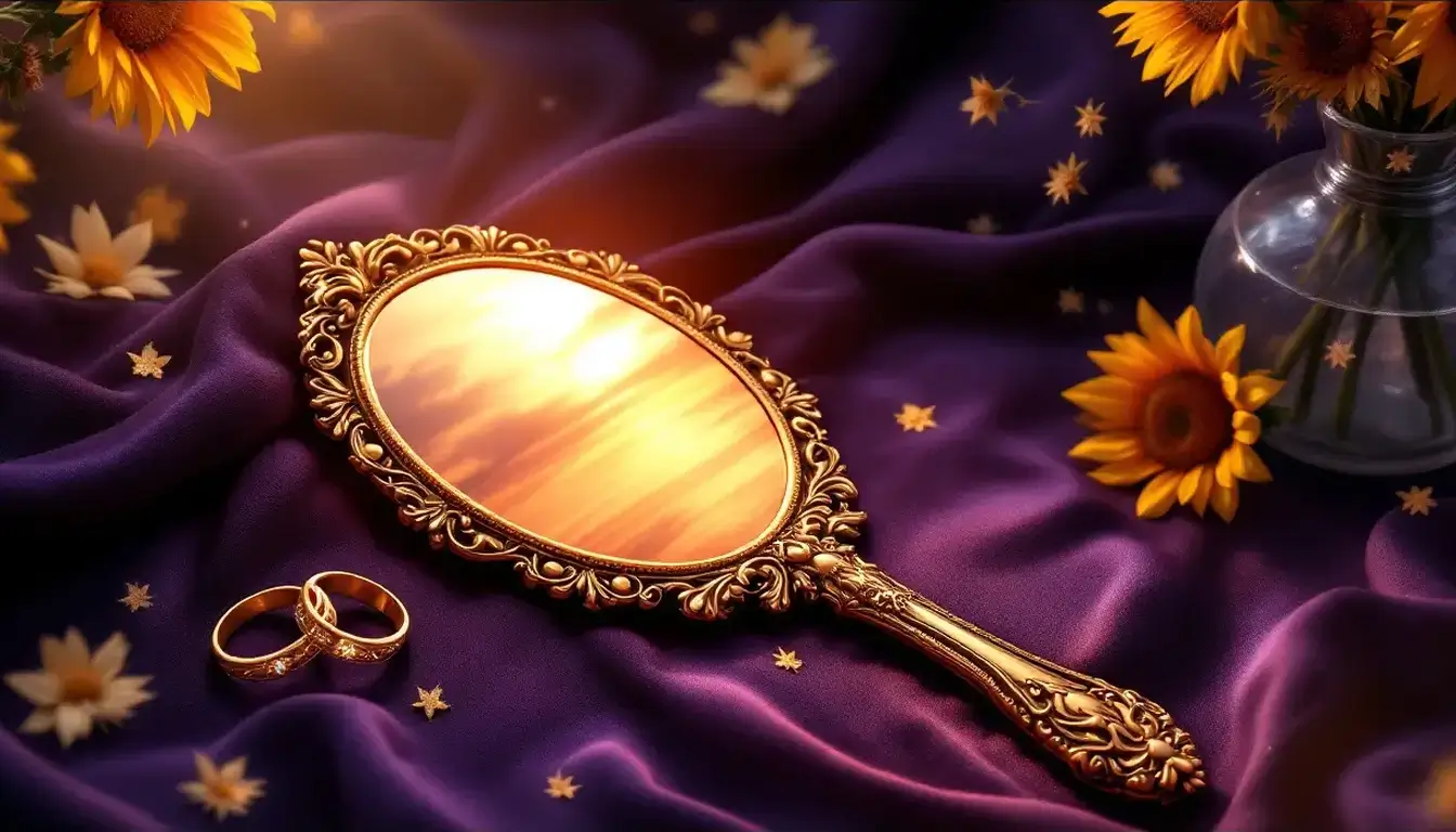 Gold hand mirror and jewelry symbolizing Leo rising appearance and first impressions