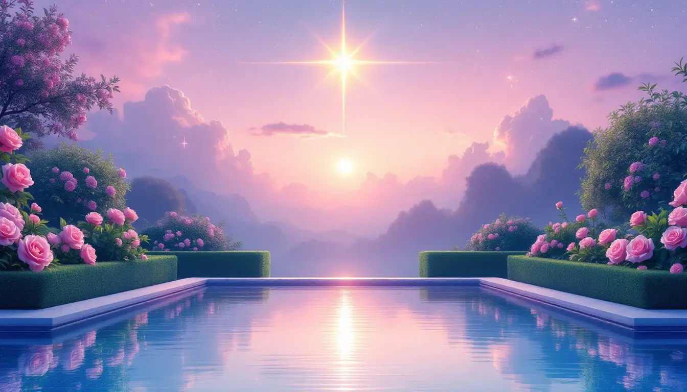 Venus as the evening star over a rose garden, the chart ruler for Libra rising