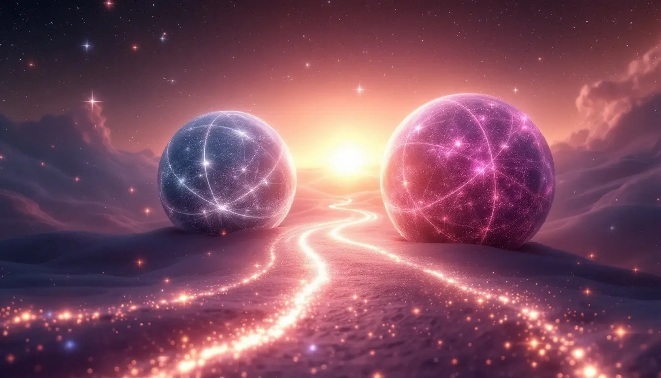 Silver and rose orbs moving forward along a glowing path as Mercury and Venus station direct
