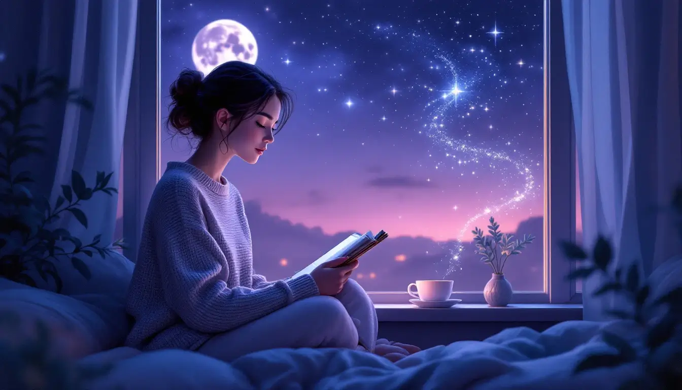 Woman journaling by moonlight to calm a busy Gemini Moon mind