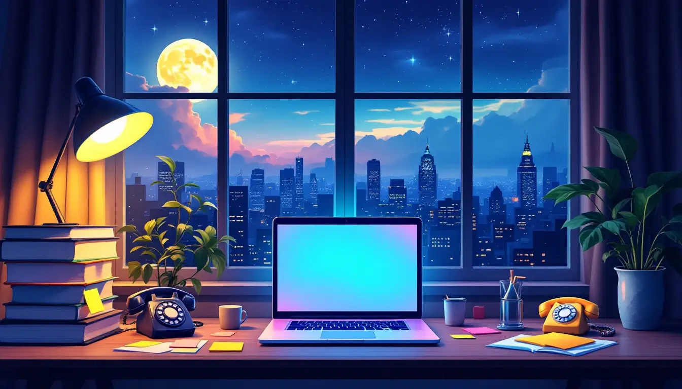 Busy moonlit home office for a Gemini Moon at work