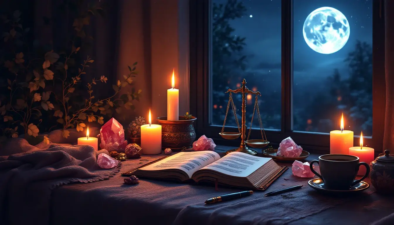 New moon in Libra ritual with journal and candles