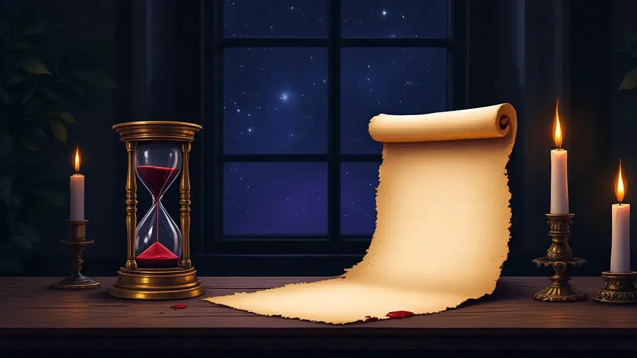 hourglass and blank parchment by candlelight representing new moon intentions during Mercury retrograde