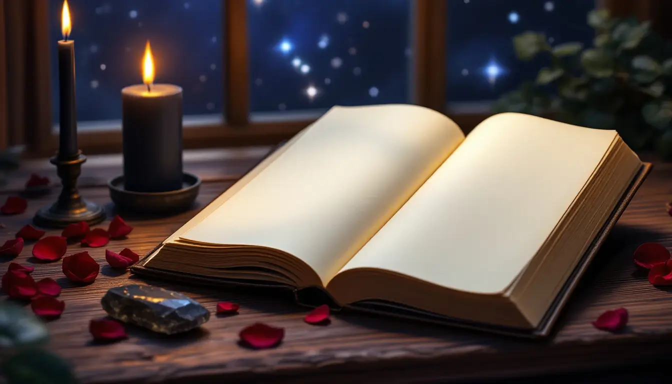 open journal and black candle for new moon in Scorpio journaling