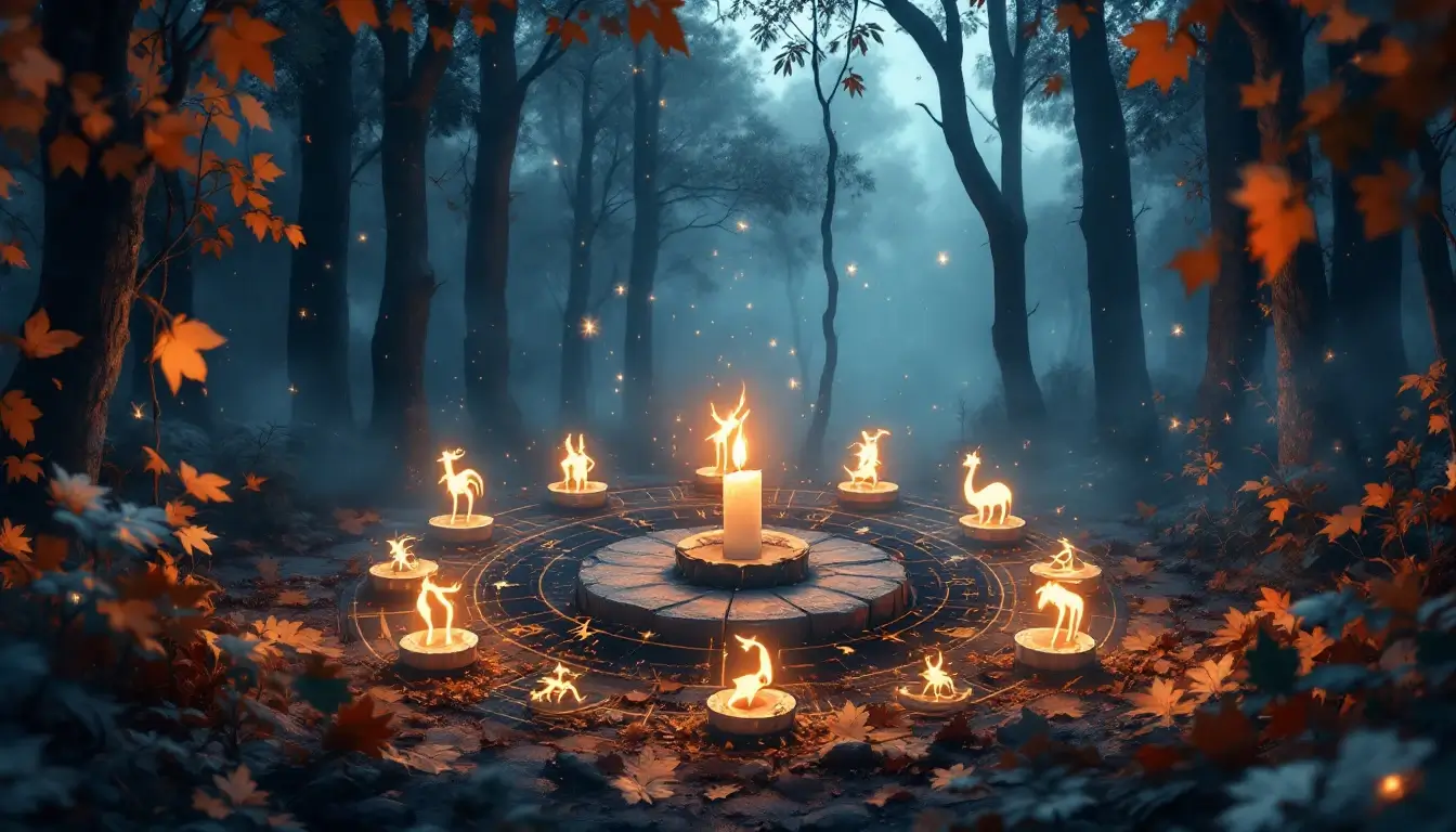 Samhain meaning for every zodiac sign in a candlelit circle